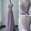 Illusion Lavande Transparentes Robe De Soirée 2020 Princesse Encolure Dégagée Sans Manches Appliques Fleur Perlage Noeud Ceinture Train De Balayage Volants Robe De Ceremonie