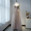 High-end Champagne Prom Dresses 2020 A-Line / Princess Deep V-Neck Long Sleeve Sash Beading Floor-Length / Long Ruffle Formal Dresses