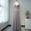 High-end Champagne Prom Dresses 2020 A-Line / Princess Deep V-Neck Long Sleeve Sash Beading Floor-Length / Long Ruffle Formal Dresses
