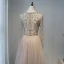 High-end Champagne Prom Dresses 2020 A-Line / Princess Deep V-Neck Long Sleeve Sash Beading Floor-Length / Long Ruffle Formal Dresses