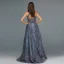 High-end Navy Blue Dancing Prom Dresses 2020 A-Line / Princess V-Neck Sleeveless Appliques Lace Beading Floor-Length / Long Ruffle Backless Formal Dresses
