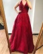 High-end Navy Blue Dancing Prom Dresses 2020 A-Line / Princess V-Neck Sleeveless Appliques Lace Beading Floor-Length / Long Ruffle Backless Formal Dresses