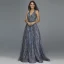 High-end Navy Blue Dancing Prom Dresses 2020 A-Line / Princess V-Neck Sleeveless Appliques Lace Beading Floor-Length / Long Ruffle Backless Formal Dresses