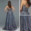 High-end Navy Blue Dancing Prom Dresses 2020 A-Line / Princess V-Neck Sleeveless Appliques Lace Beading Floor-Length / Long Ruffle Backless Formal Dresses