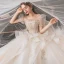 Luxe Champagne La Mariée Robe De Mariée 2020 Robe Boule Transparentes Encolure Dégagée Gonflée Manches Courtes Dos Nu Perlage Paillettes Glitter Tulle Royal Train Volants