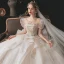 Luxe Champagne La Mariée Robe De Mariée 2020 Robe Boule Transparentes Encolure Dégagée Gonflée Manches Courtes Dos Nu Perlage Paillettes Glitter Tulle Royal Train Volants