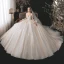 Luxe Champagne La Mariée Robe De Mariée 2020 Robe Boule Transparentes Encolure Dégagée 3/4 Manches Dos Nu Glitter Tulle Appliques En Dentelle Paillettes Perlage Cathedral Train Volants
