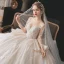 Luxe Champagne La Mariée Robe De Mariée 2020 Robe Boule Transparentes Encolure Dégagée 3/4 Manches Dos Nu Glitter Tulle Appliques En Dentelle Paillettes Perlage Cathedral Train Volants