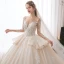 Luxe Champagne La Mariée Robe De Mariée 2020 Robe Boule Transparentes Encolure Dégagée 3/4 Manches Dos Nu Glitter Tulle Appliques En Dentelle Paillettes Perlage Cathedral Train Volants