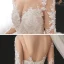 Luxe Champagne La Mariée Robe De Mariée 2020 Robe Boule Transparentes Encolure Dégagée 3/4 Manches Dos Nu Glitter Tulle Appliques En Dentelle Paillettes Perlage Cathedral Train Volants