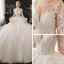 Luxe Champagne La Mariée Robe De Mariée 2020 Robe Boule Transparentes Encolure Dégagée 3/4 Manches Dos Nu Glitter Tulle Appliques En Dentelle Paillettes Perlage Cathedral Train Volants