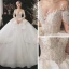 Luxury / Gorgeous Bridal Champagne Wedding Dresses 2020 Ball Gown See-through Scoop Neck Long Sleeve Backless Appliques Lace Beading Sequins Cathedral Train Ruffle
