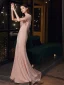 High End Pearl Rosa Durchsichtige Abendkleider 2020 Meerjungfrau Rundhalsausschnitt Ärmellos Strass Perlenstickerei Quaste Sweep / Pinsel Zug Rüschen Festliche Kleider