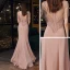 High End Pearl Rosa Durchsichtige Abendkleider 2020 Meerjungfrau Rundhalsausschnitt Ärmellos Strass Perlenstickerei Quaste Sweep / Pinsel Zug Rüschen Festliche Kleider