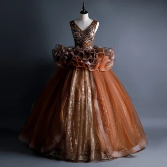 Meilleur Marron Dansant Robe De Bal 2020 Robe Boule V Cou Sans Manches Appliques En Dentelle Perlage Paillettes Glitter Tulle Longue Dos Nu Volants Robe De Ceremonie