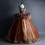 Best Brown Dancing Prom Dresses 2020 Ball Gown V-Neck Sleeveless Appliques Lace Beading Sequins Glitter Tulle Floor-Length / Long Backless Ruffle Formal Dresses