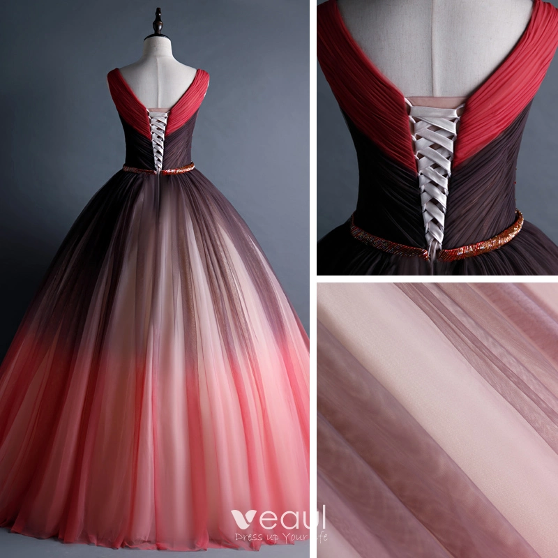 Meilleur Rouge Dansant Robe De Bal 2020 Robe Boule V-Cou Sans Manches ...