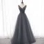 Best Grey Dancing Prom Dresses 2020 A-Line / Princess V-Neck Sleeveless Beading Floor-Length / Long Ruffle Backless Formal Dresses