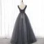 Best Grey Dancing Prom Dresses 2020 A-Line / Princess V-Neck Sleeveless Beading Floor-Length / Long Ruffle Backless Formal Dresses