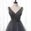 Best Grey Dancing Prom Dresses 2020 A-Line / Princess V-Neck Sleeveless Beading Floor-Length / Long Ruffle Backless Formal Dresses