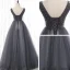 Best Grey Dancing Prom Dresses 2020 A-Line / Princess V-Neck Sleeveless Beading Floor-Length / Long Ruffle Backless Formal Dresses