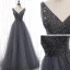 Best Grey Dancing Prom Dresses 2020 A-Line / Princess V-Neck Sleeveless Beading Floor-Length / Long Ruffle Backless Formal Dresses