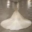 Luxury / Gorgeous Champagne Bridal Wedding Dresses 2020 Ball Gown High Neck Short Sleeve Backless Appliques Lace Beading Tassel Glitter Tulle Royal Train Ruffle