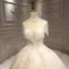 Luxury / Gorgeous Champagne Bridal Wedding Dresses 2020 Ball Gown High Neck Short Sleeve Backless Appliques Lace Beading Tassel Glitter Tulle Royal Train Ruffle