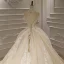 Luxury / Gorgeous Champagne Bridal Wedding Dresses 2020 Ball Gown High Neck Short Sleeve Backless Appliques Lace Beading Tassel Glitter Tulle Royal Train Ruffle