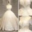 Luxury / Gorgeous Champagne Bridal Wedding Dresses 2020 Ball Gown High Neck Short Sleeve Backless Appliques Lace Beading Tassel Glitter Tulle Royal Train Ruffle