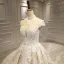 Luxury / Gorgeous Champagne See-through Bridal Wedding Dresses 2020 Ball Gown High Neck Short Sleeve Appliques Lace Beading Royal Train Ruffle