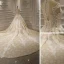 Luxury / Gorgeous Champagne See-through Bridal Wedding Dresses 2020 Ball Gown High Neck Short Sleeve Appliques Lace Beading Royal Train Ruffle