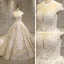 Luxury / Gorgeous Champagne See-through Bridal Wedding Dresses 2020 Ball Gown High Neck Short Sleeve Appliques Lace Beading Royal Train Ruffle