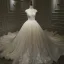 Luxury / Gorgeous Champagne Bridal Wedding Dresses 2020 Ball Gown See-through Scoop Neck Sleeveless Backless Appliques Lace Beading Glitter Tulle Royal Train Ruffle