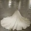Luxury / Gorgeous Champagne Bridal Wedding Dresses 2020 Ball Gown See-through Scoop Neck Sleeveless Backless Appliques Lace Beading Glitter Tulle Royal Train Ruffle