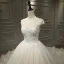 Luxury / Gorgeous Champagne Bridal Wedding Dresses 2020 Ball Gown See-through Scoop Neck Sleeveless Backless Appliques Lace Beading Glitter Tulle Royal Train Ruffle