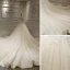 Luxury / Gorgeous Champagne Bridal Wedding Dresses 2020 Ball Gown See-through Scoop Neck Sleeveless Backless Appliques Lace Beading Glitter Tulle Royal Train Ruffle