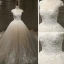 Luxury / Gorgeous Champagne Bridal Wedding Dresses 2020 Ball Gown See-through Scoop Neck Sleeveless Backless Appliques Lace Beading Glitter Tulle Royal Train Ruffle