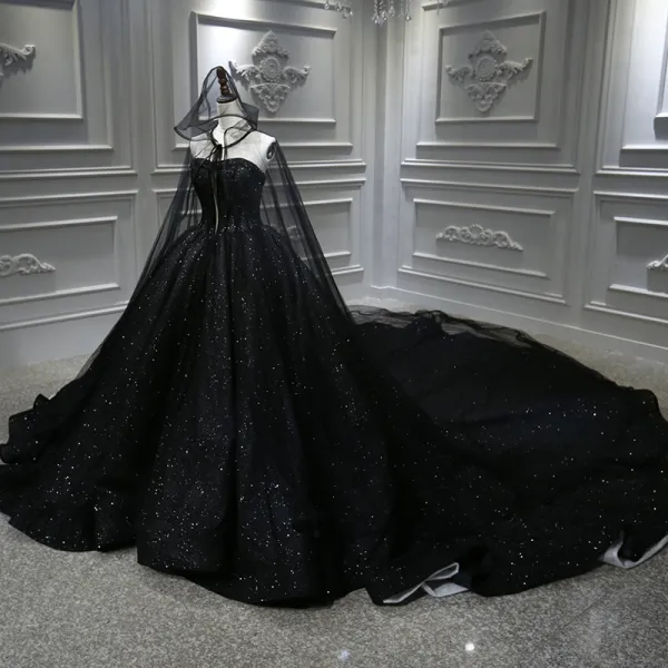 Amazing / Unique Black Bridal Wedding Dresses With Cloak 2020 Ball Gown ...