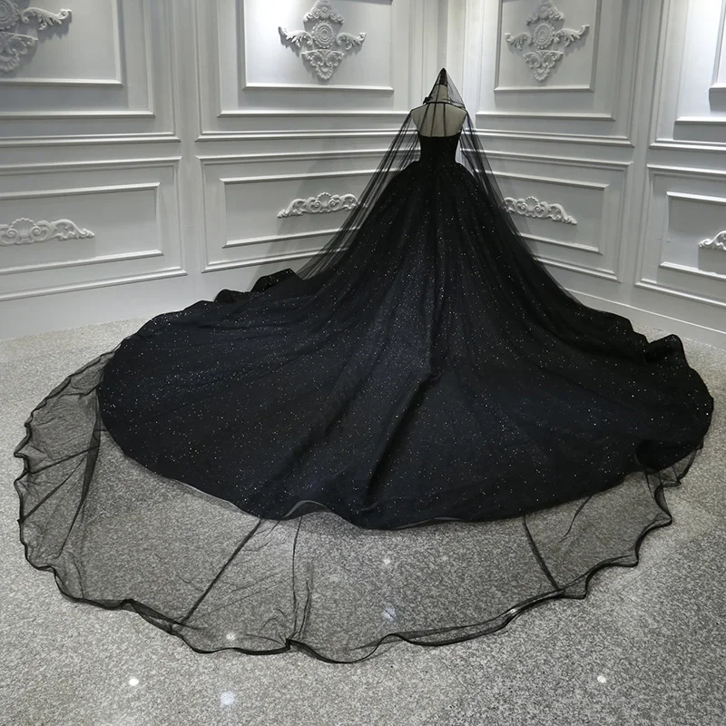 Amazing Unique Black Bridal Wedding Dresses With Cloak 2020 Ball Gown  Sweetheart Sleeveless Backless Beading Glitter Tulle Royal Train Ruffle