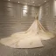 Stunning Gold Bridal Wedding Dresses 2020 Ball Gown See-through Scoop Neck Long Sleeve Backless Appliques Lace Handmade  Beading Glitter Tulle Royal Train Ruffle