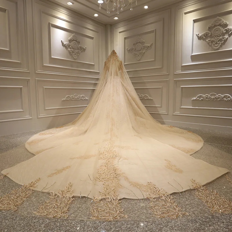 Stunning Gold Bridal Wedding Dresses 2020 Ball Gown See Through Scoop Neck  Long Sleeve Backless Appliques Lace Handmade Beading Glitter Tulle Royal  Train Ruffle
