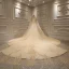 Stunning Gold Bridal Wedding Dresses 2020 Ball Gown See-through Scoop Neck Long Sleeve Backless Appliques Lace Handmade  Beading Glitter Tulle Royal Train Ruffle
