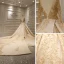 Stunning Gold Bridal Wedding Dresses 2020 Ball Gown See-through Scoop Neck Long Sleeve Backless Appliques Lace Handmade  Beading Glitter Tulle Royal Train Ruffle