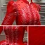 Chinesischer Stil Rot Hochzeits Brautkleider / Hochzeitskleider 2020 Ballkleid Stehkragen Lange Ärmel Rückenfreies Applikationen Spitze Perlenstickerei Pailletten Kathedrale Schleppe Rüschen
