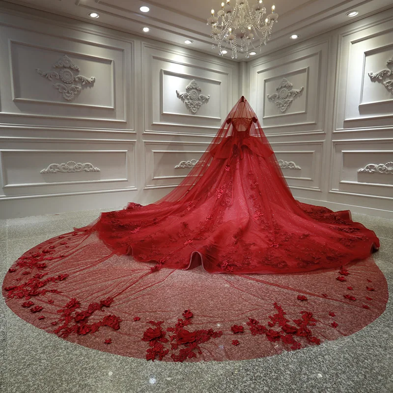 white christmas dresses Red Lace Wedding Dress with Ivory Tulle, Strapless Sweetheart Neckline main image 0