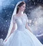 Fantastisk Vita Genomskinliga Bröllopsklänningar 2020 Balklänning Urringning Korta ärm Halterneck Appliqués Spets Beading Cathedral Train Ruffle