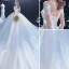 Fantastisk Vita Genomskinliga Bröllopsklänningar 2020 Balklänning Urringning Korta ärm Halterneck Appliqués Spets Beading Cathedral Train Ruffle