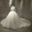Luxury / Gorgeous White Bridal Wedding Dresses 2020 Ball Gown See-through Scoop Neck Long Sleeve Backless Appliques Lace Beading Sequins Royal Train Ruffle