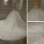 Luxury / Gorgeous White Bridal Wedding Dresses 2020 Ball Gown See-through Scoop Neck Long Sleeve Backless Appliques Lace Beading Sequins Royal Train Ruffle